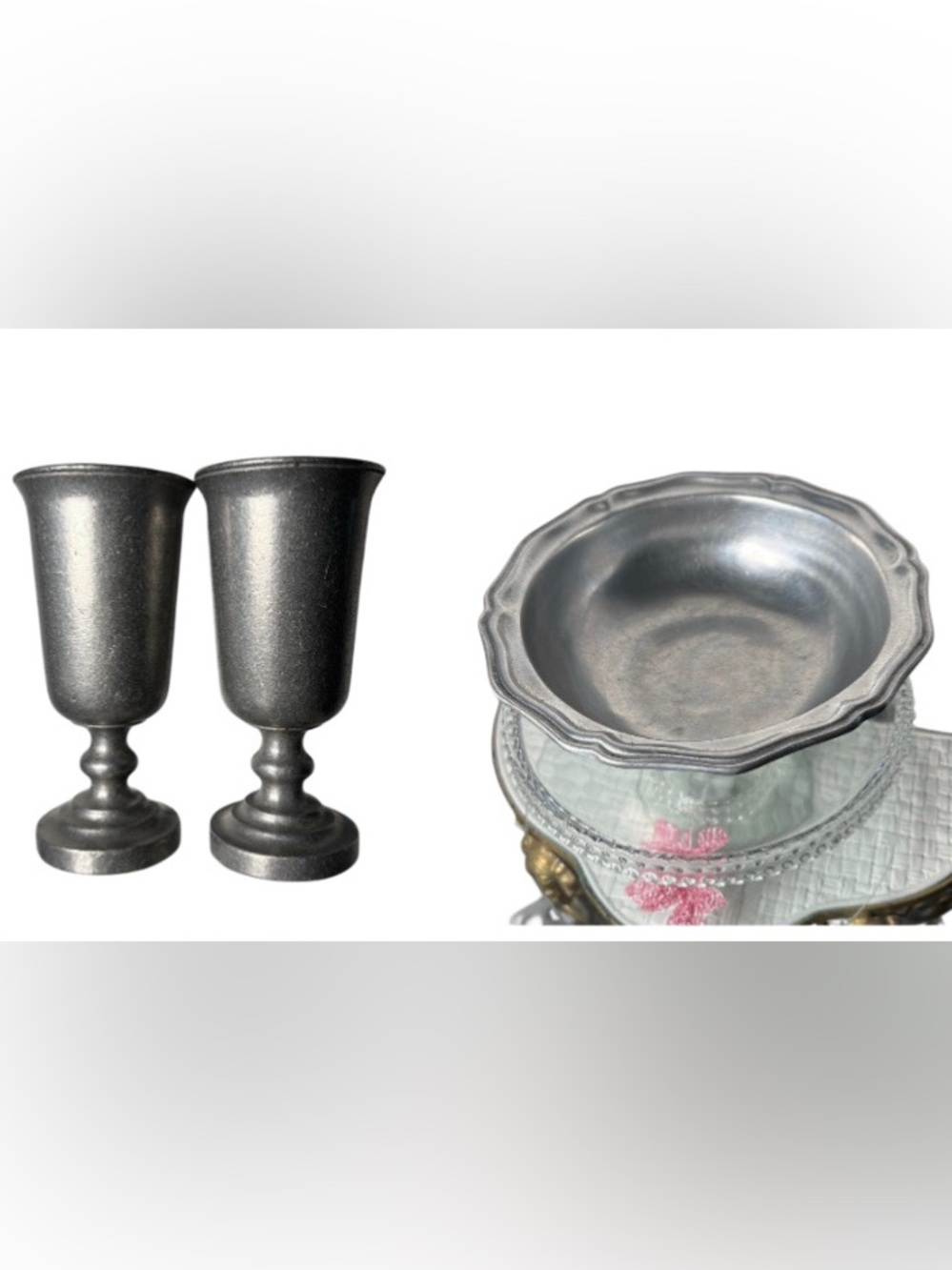 BOWL GOBLETS SET Classic Silver Goblet Pair And Bowl There Pieces 1970’s Nice